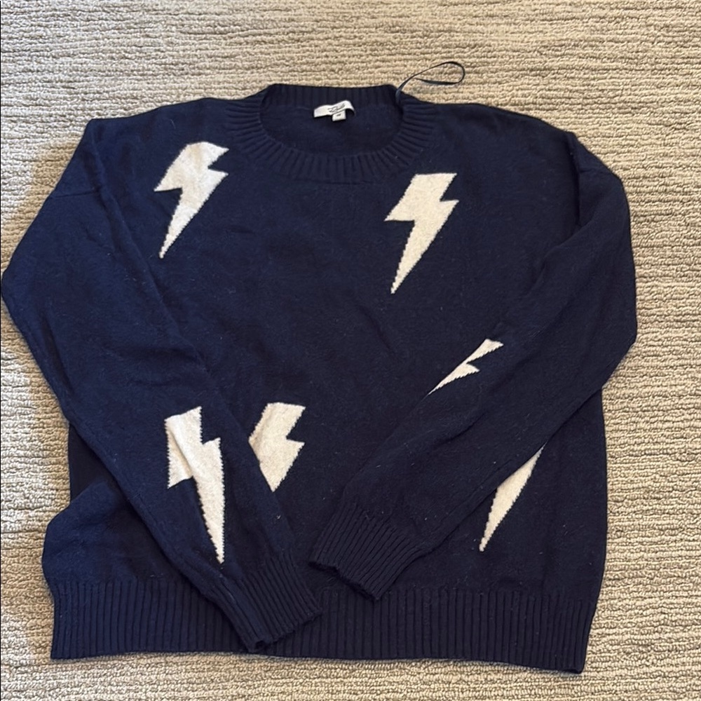 Rails Blue and White Crewneck Sweater with Lightning Bolts
